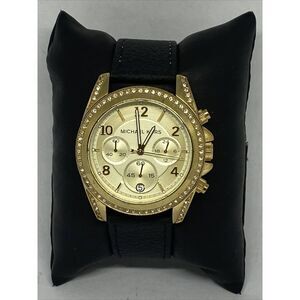 Michael Kors MK5166 Women's Black Leather Analog Dial Quartz Geniune Watch HK978